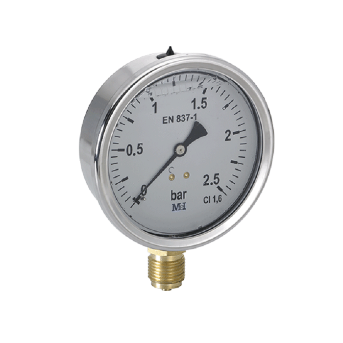 Manómetro glicerina Cl.1,6 100Ø conexión vertical 1/2 0 a 10 bar